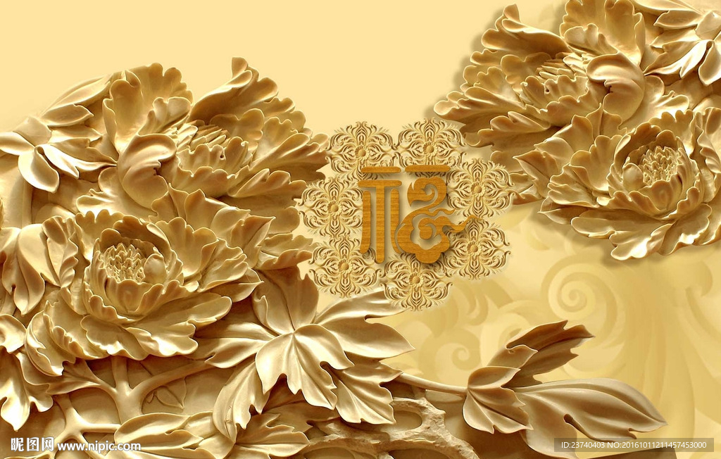 3d背景墙 木雕牡丹