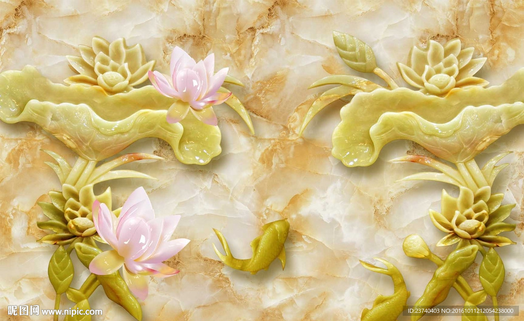 玉雕荷花电视背景墙