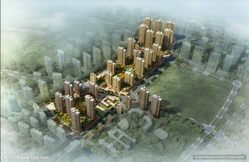 住宅区鸟瞰建筑效果图
