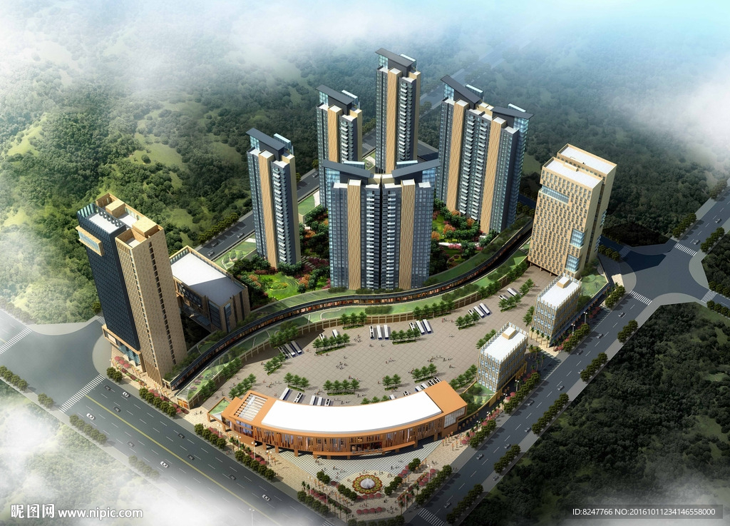 住宅区鸟瞰停车场建筑效果图