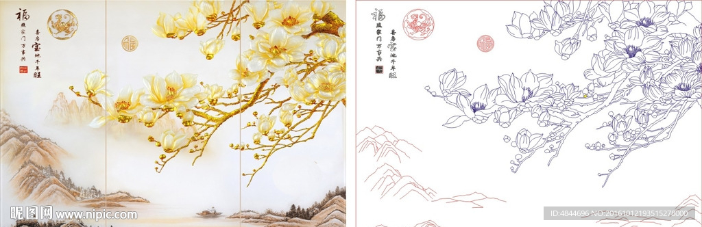 蕙质兰心 玉兰 山水