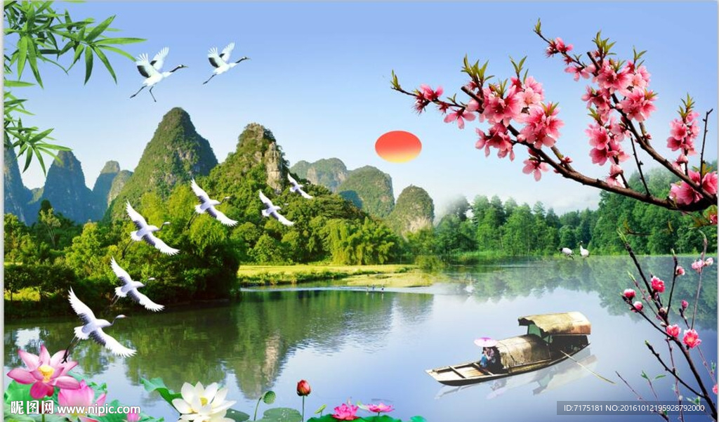 桂林山水桃花