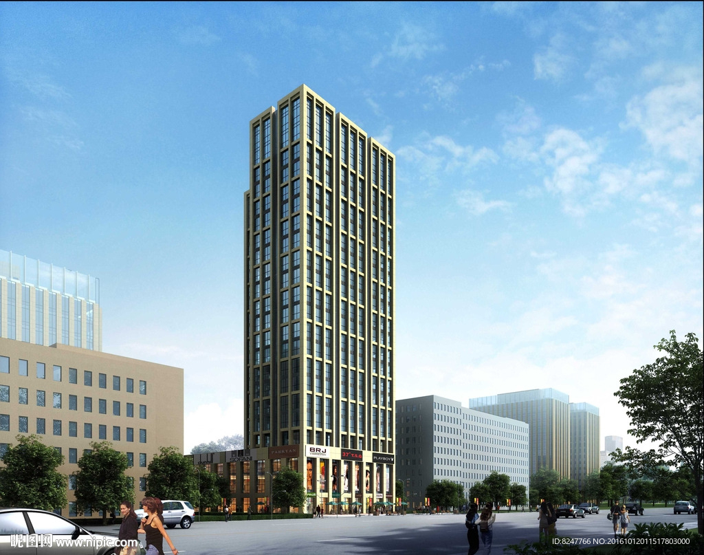 中心商业区白天建筑效果图