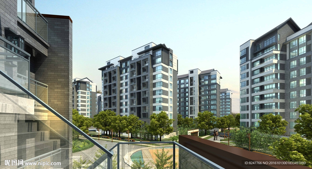 高档小区内庭建筑效果图