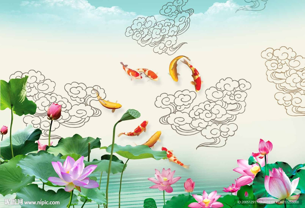 荷花鲤鱼背景墙