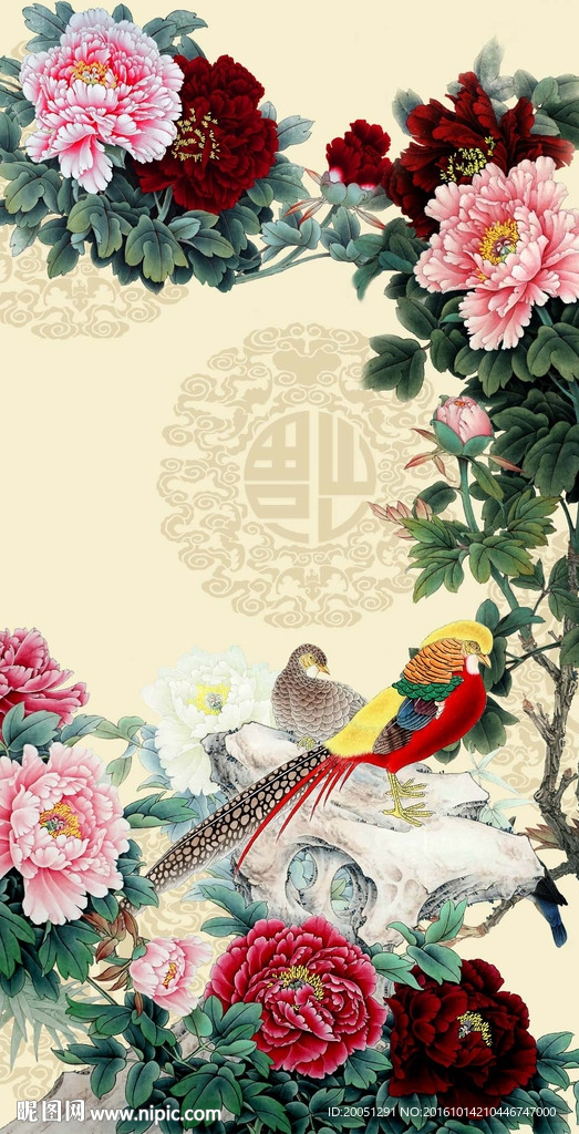 牡丹花鸟玄关