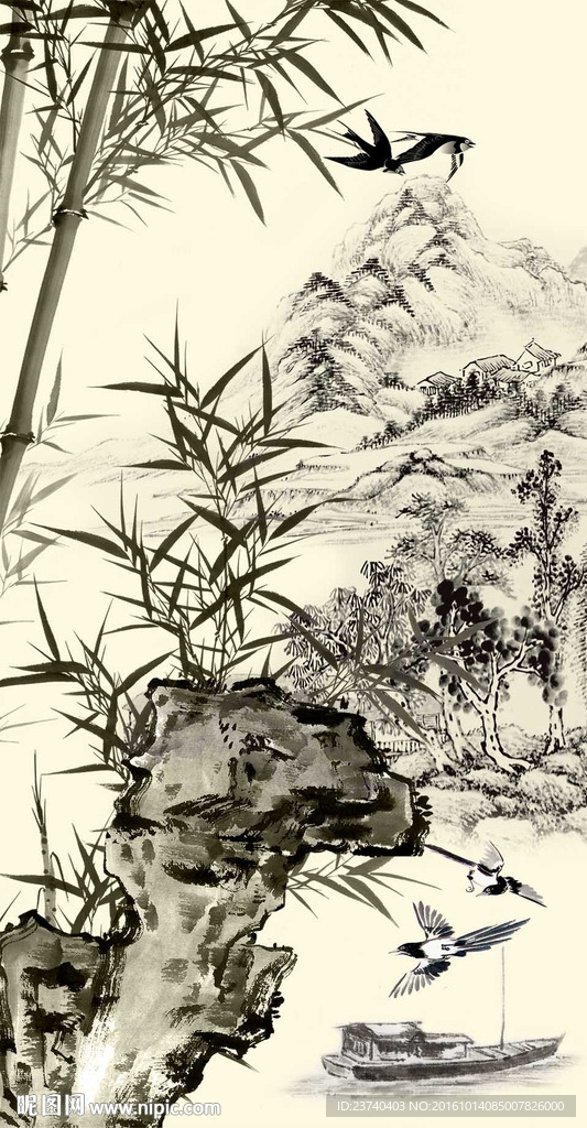 水墨竹子背景墙