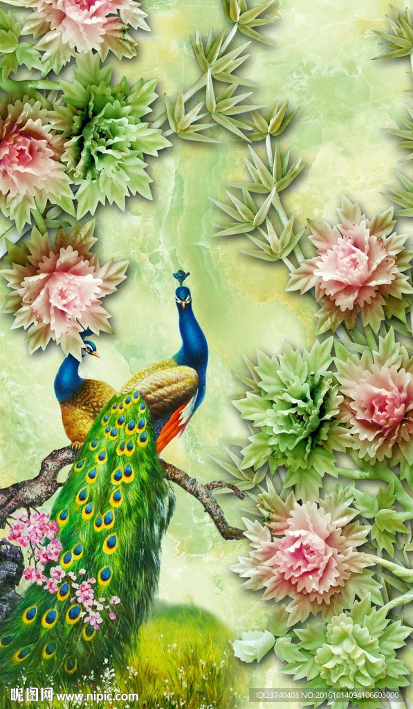 孔雀玄关背景墙