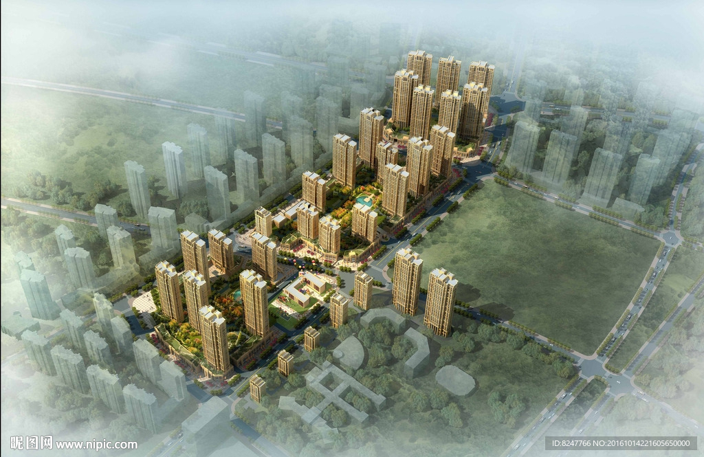 商业住宅区鸟瞰建筑效果图