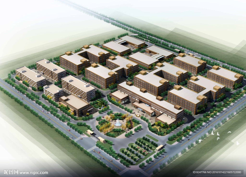 工厂鸟瞰建筑效果图