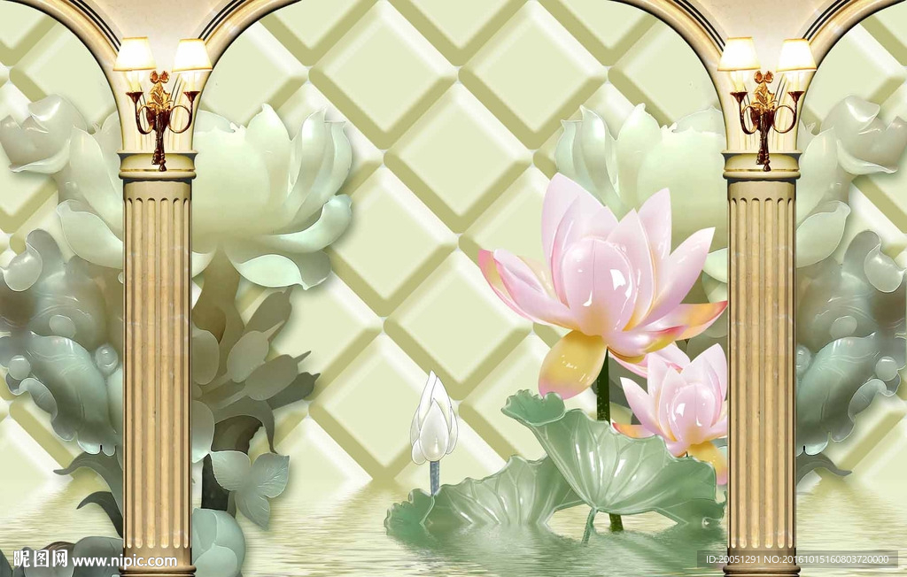 玉雕荷花背景墙