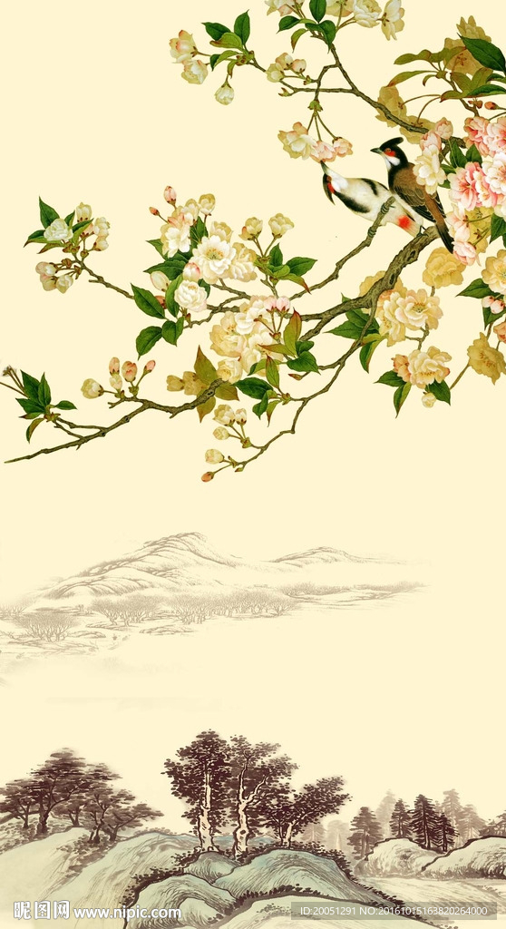 花鸟玄关背景墙