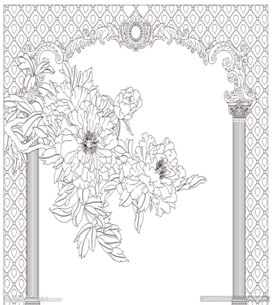 牡丹花欧式背景墙