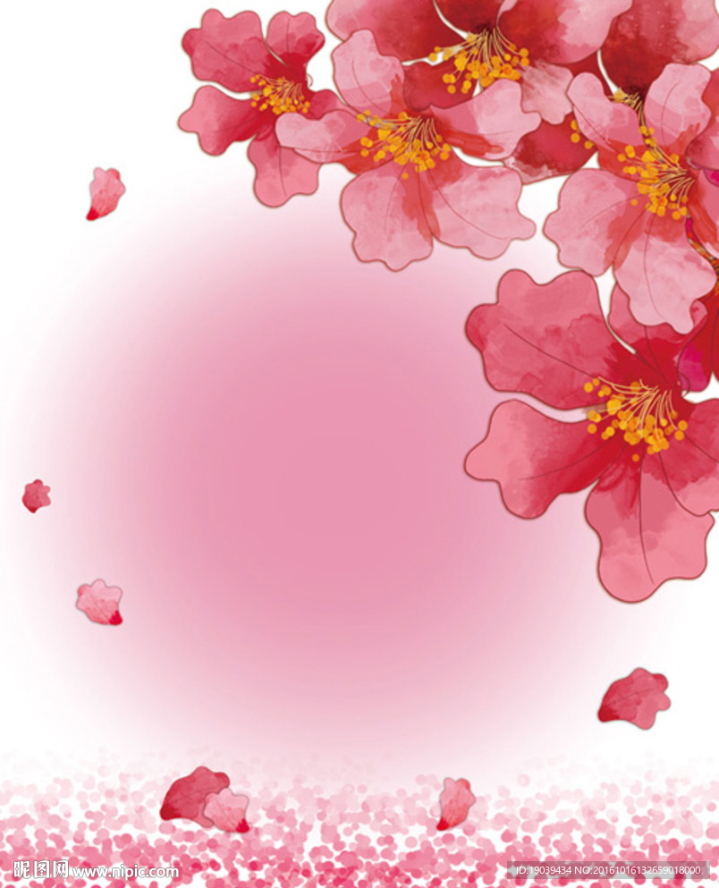 手绘中国风水彩花卉背景图PSD