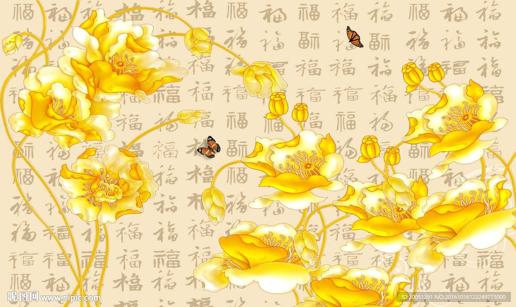 金色花朵背景墙