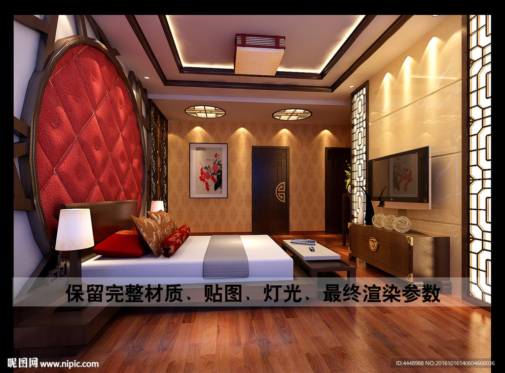 中式卧室背景效果图