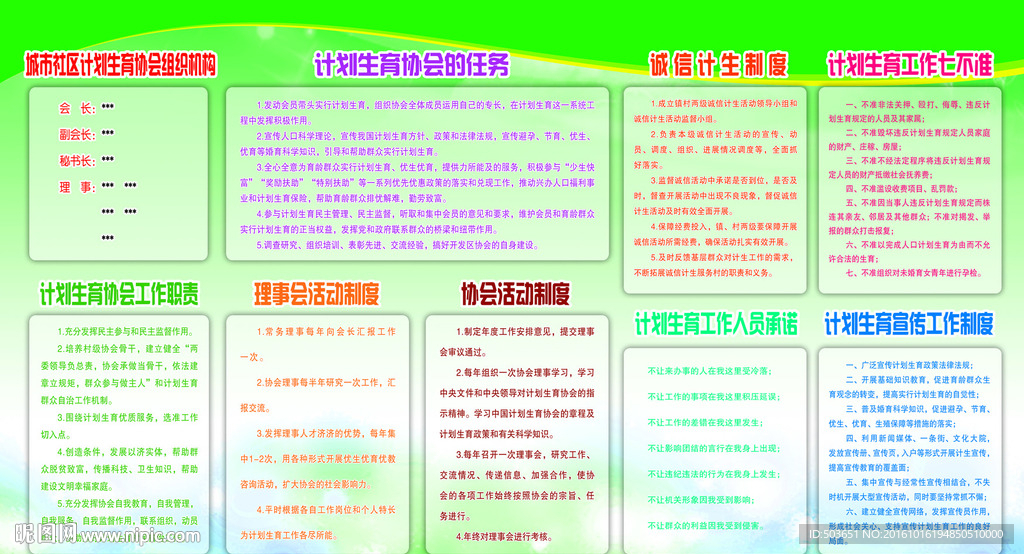 计划生育协会制度展板