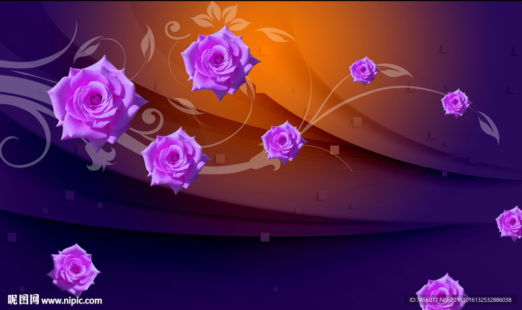 紫色浪漫玫瑰花立体背景墙