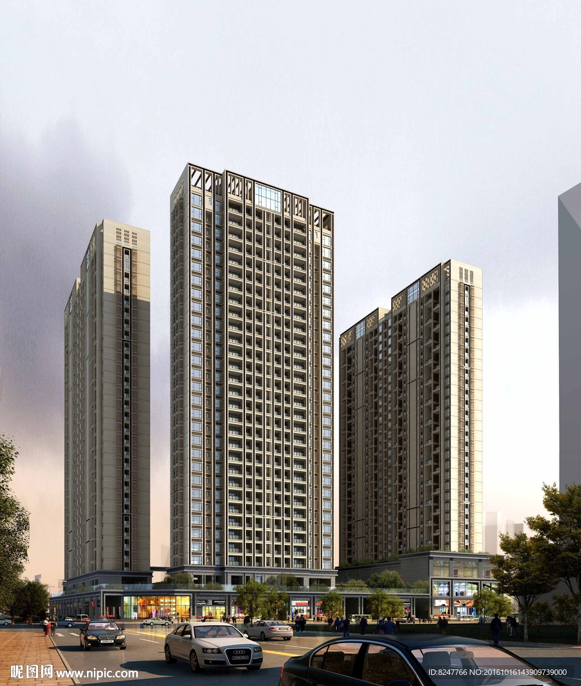 高层住宅区建筑效果图