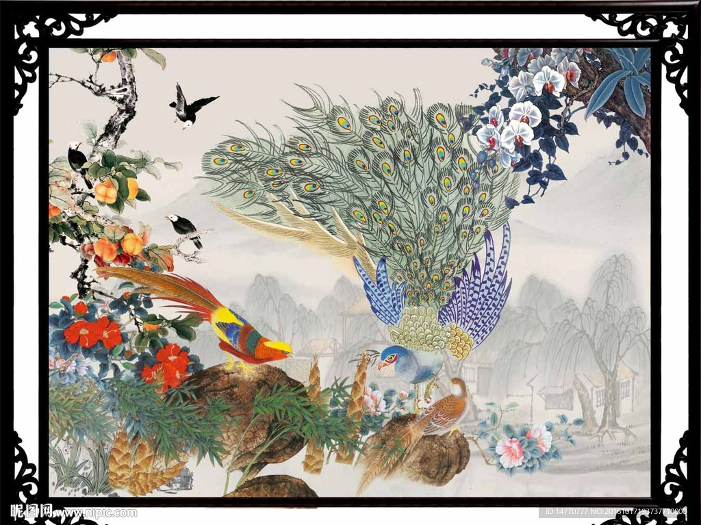 花开富贵孔雀图