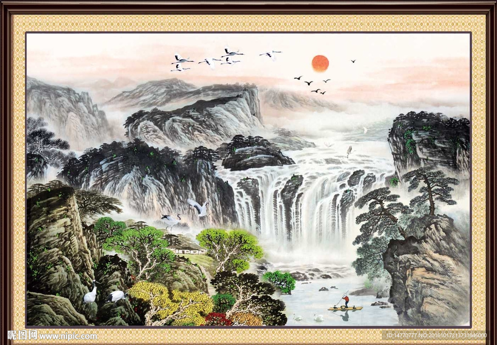 旭日东升 国画山水