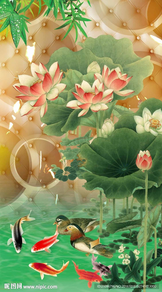 3d荷花玄关背景墙