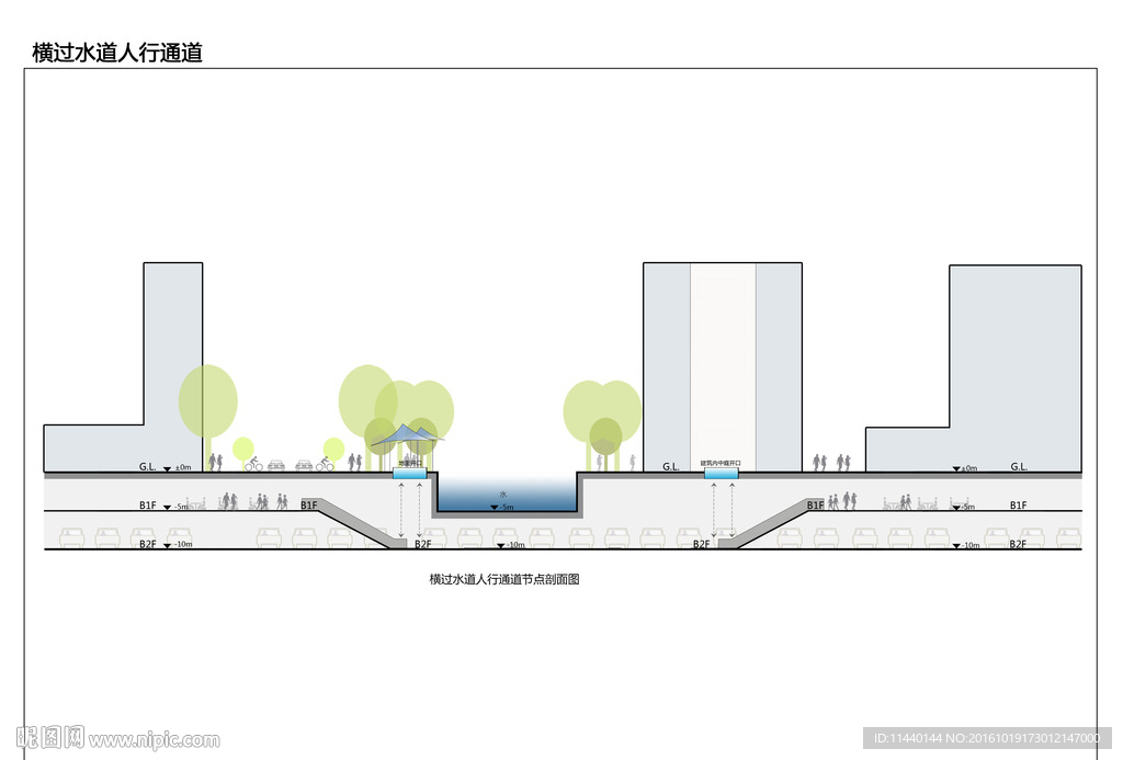 地下人行通道剖面图psd