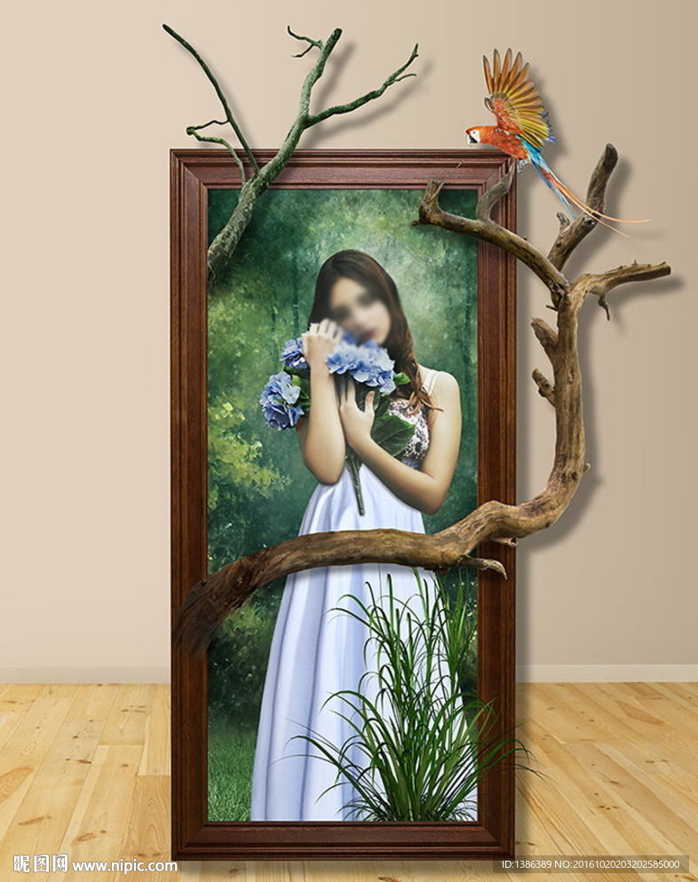 3D立体墙画森林女神背景