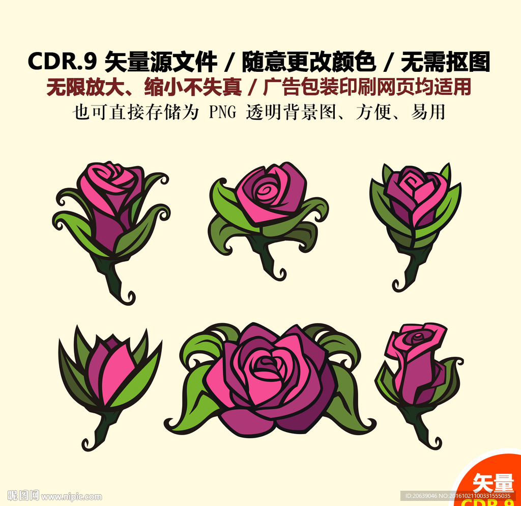 手绘线描玫瑰花矢量图