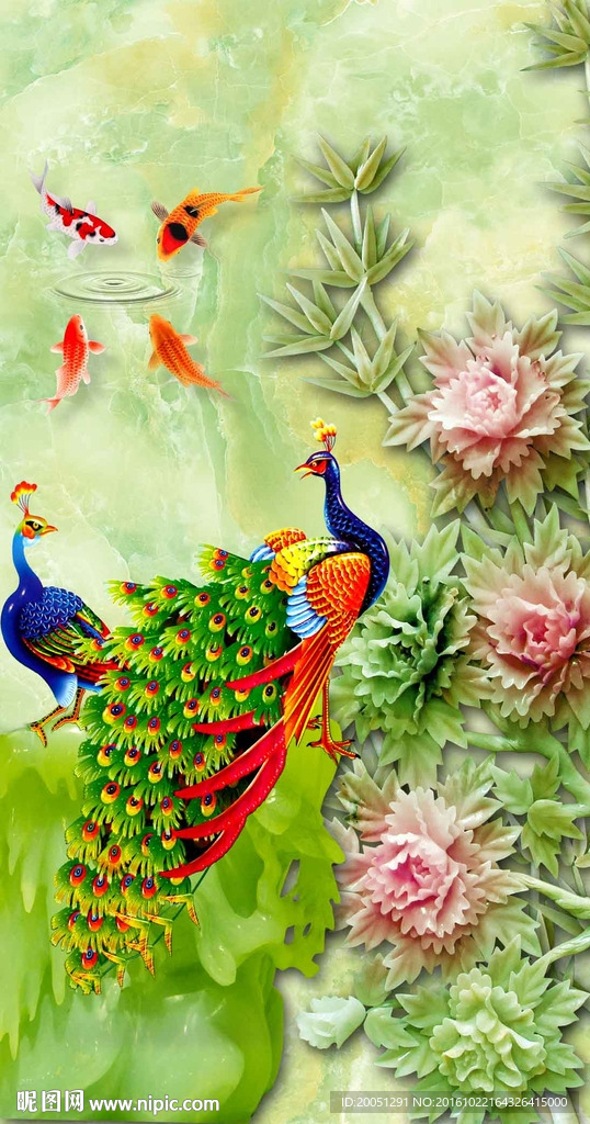 玉雕玄关孔雀图