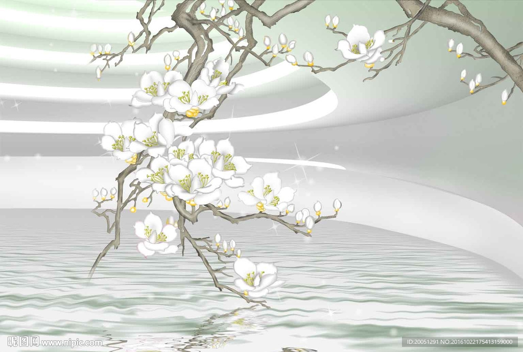 3d背景墙 玉兰花