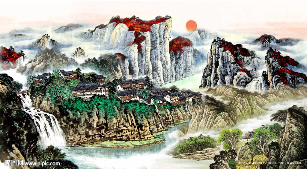 山水国画电视背景墙