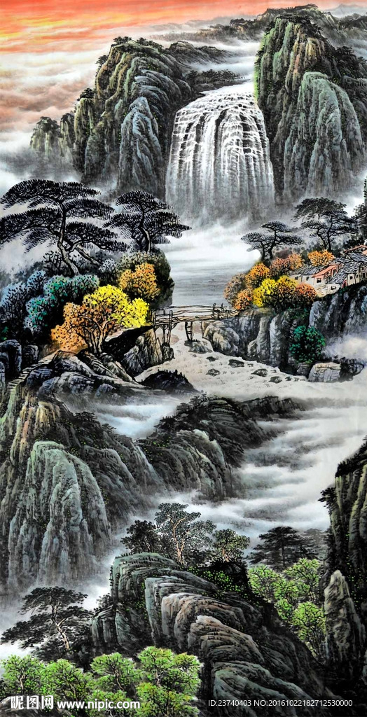 国画山水玄关背景墙