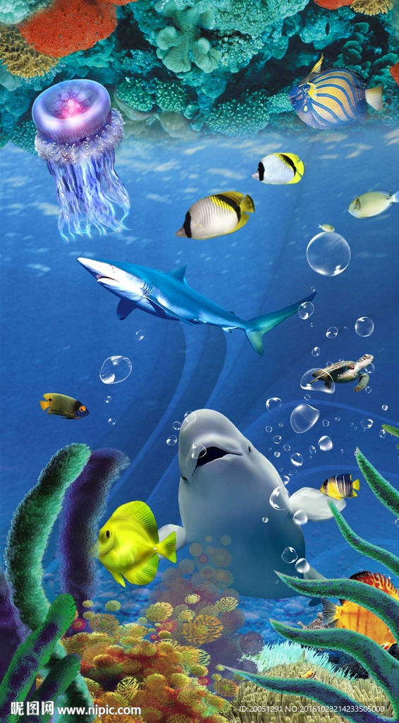 3d海底玄关背景墙