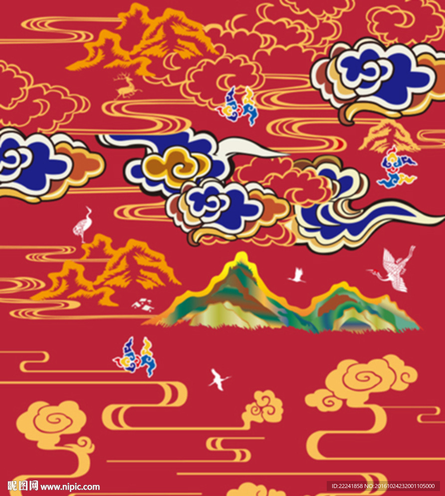 彩色云纹山水