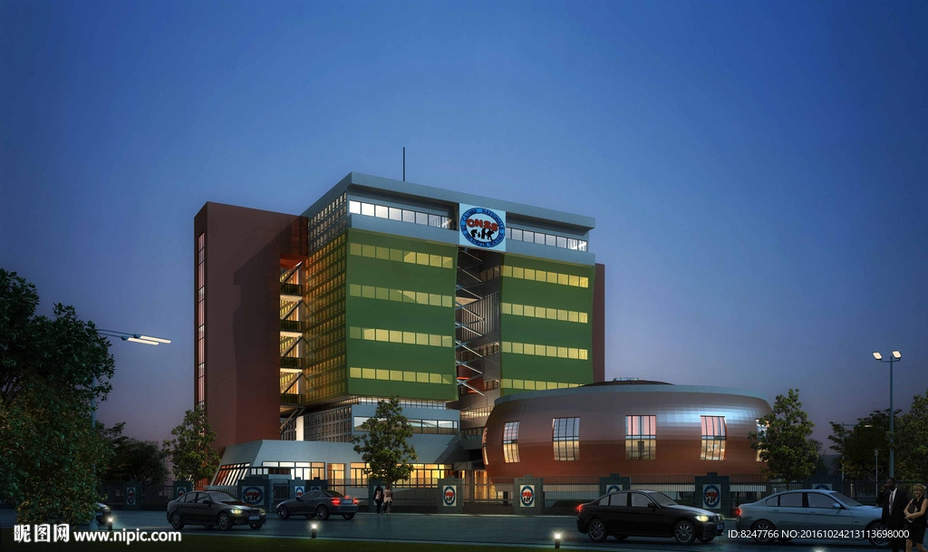 办公楼夜景建筑效果图