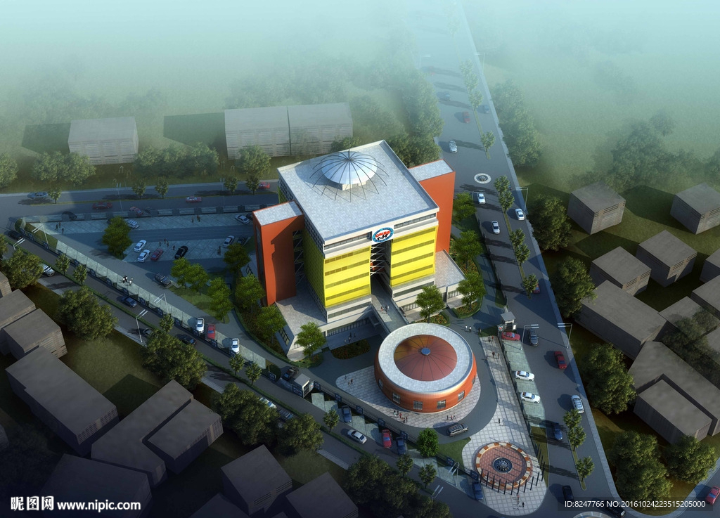 办公楼鸟瞰建筑效果图