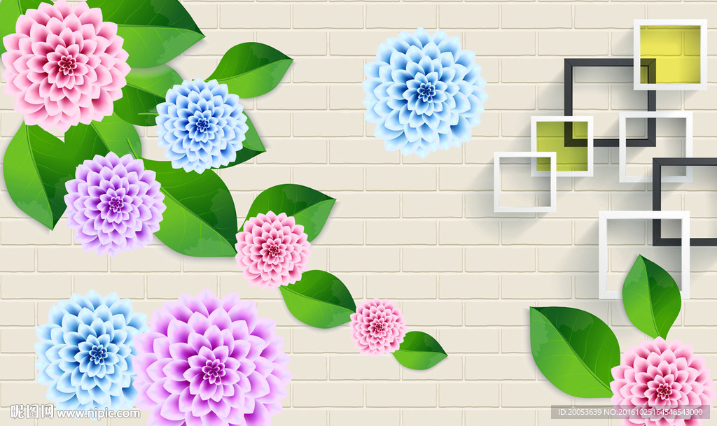 3d唯美花朵电视背景墙