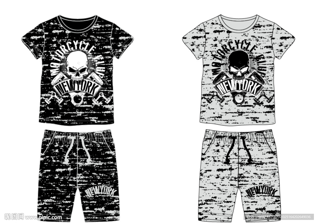 短袖套装骷髅头