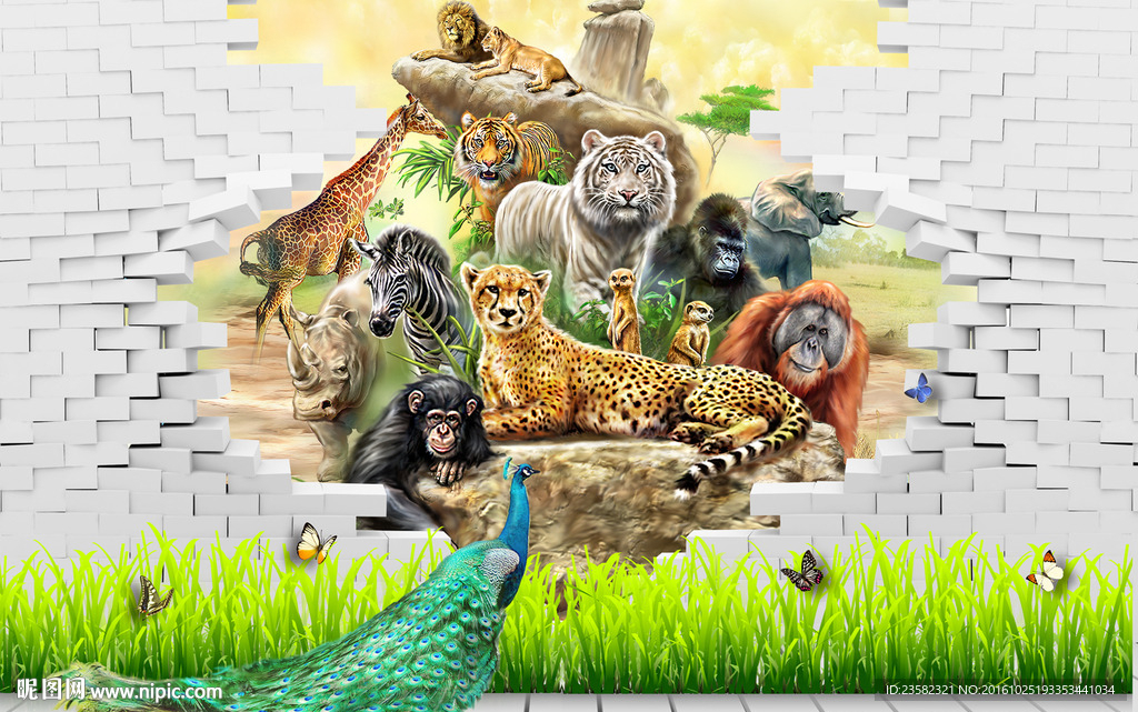 3D背景墙动物世界