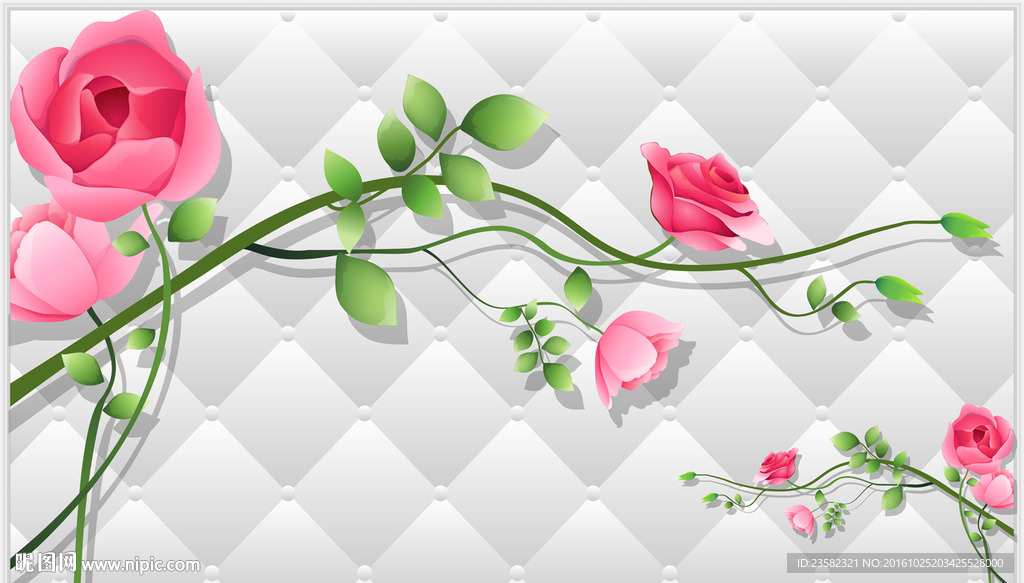 3D立体玫瑰花背景墙