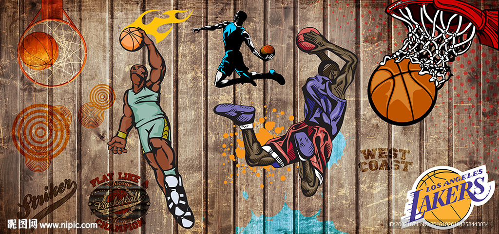 复古木板篮球明星NBA背景墙