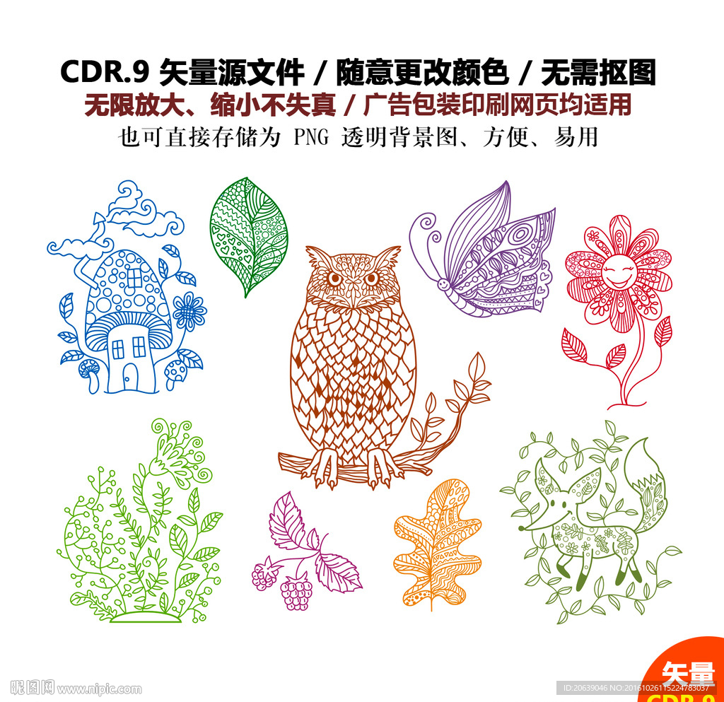 手绘动物丛林猫头鹰插画图