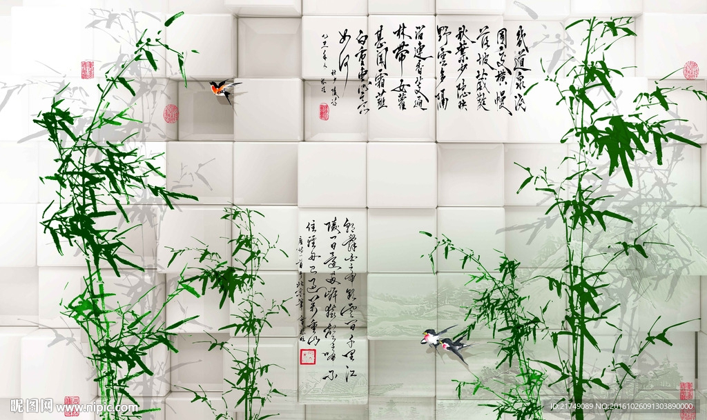 3D竹子背景墙