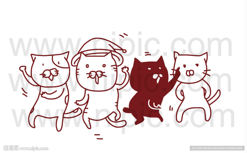 卡通手绘跳舞猫
