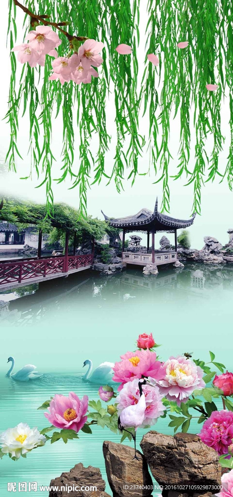 中式江南风景背景墙