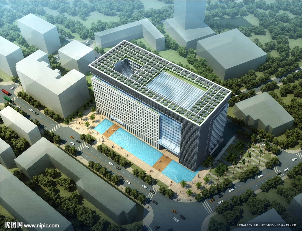 商务中心会所鸟瞰建筑效果图