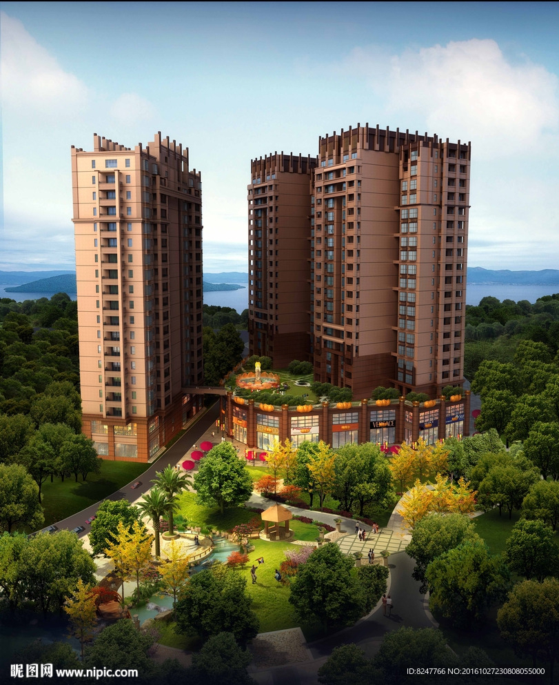 住宅区鸟瞰建筑效果图