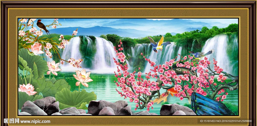 风景山水 荷花图