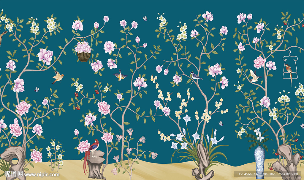 超高清花鸟背景墙（不分层）